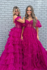 Red Tiered Off-Shoulder Prom Masterpiece Dress