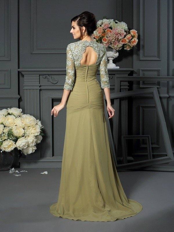 A-Line/Princess Sweetheart Hand-Made Flower 1/2 Sleeves Long Chiffon Mother of the Bride Dresses - RongMoon