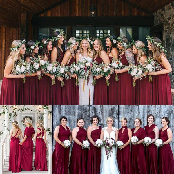 Wine Red Multiway Wrap Bandage Endless Way Convertible Bridesmaid Dress - RongMoon