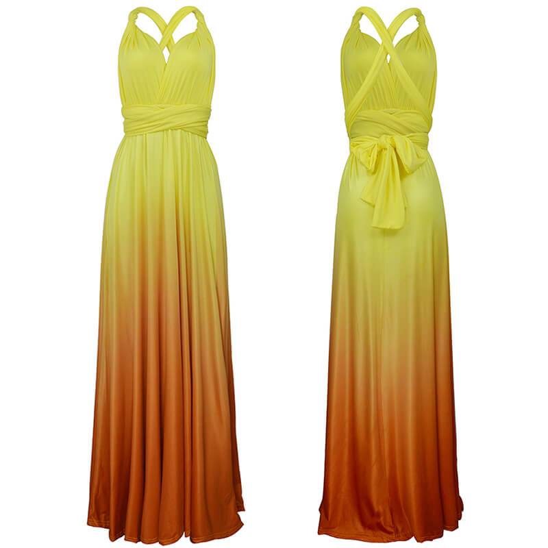 Women's Gradient Light Blue Infinity Wrap Multi Ways Convertible Boho Maxi Bridesmaid Dress - RongMoon