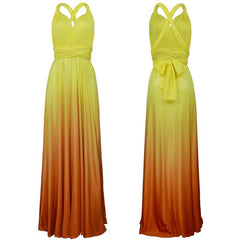 Women's Gradient Light Blue Infinity Wrap Multi Ways Convertible Boho Maxi Bridesmaid Dress - RongMoon