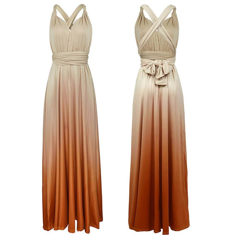 Women's Gradient Light Blue Infinity Wrap Multi Ways Convertible Boho Maxi Bridesmaid Dress - RongMoon
