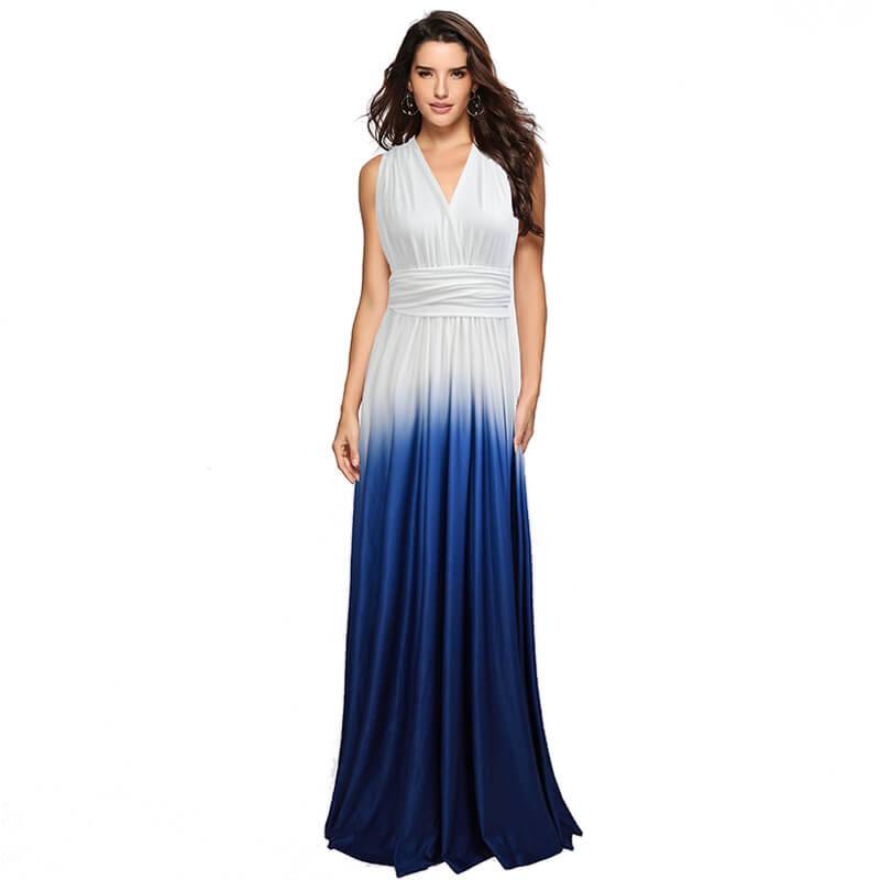Women's Gradient Light Blue Infinity Wrap Multi Ways Convertible Boho Maxi Bridesmaid Dress - RongMoon