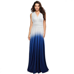 Women's Gradient Light Blue Infinity Wrap Multi Ways Convertible Boho Maxi Bridesmaid Dress - RongMoon