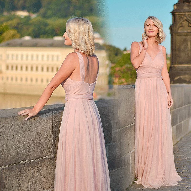 Dusty Pink Plus Size Tulle Bridesmaid Dress-Yedda - RongMoon