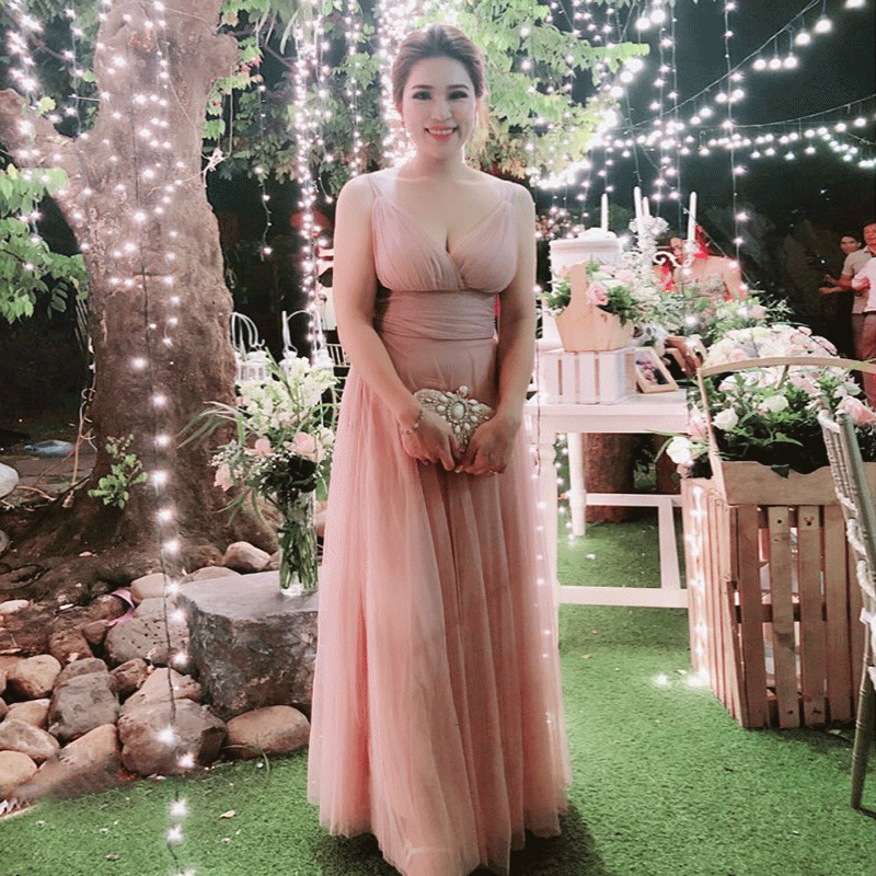 Dusty Pink Plus Size Tulle Bridesmaid Dress-Yedda - RongMoon