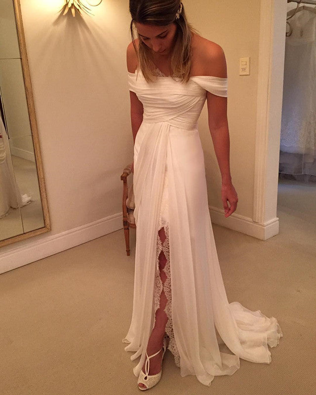 Tulle Split Wedding Dress Off The Shoulder