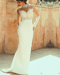 Long Sleeves Open Back Mermaid Wedding Dress Appliques