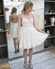 Short Boho Wedding Dresses Lace V Neck