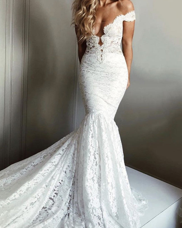 Boho Lace Wedding Dress Mermaid Off The Shoulder