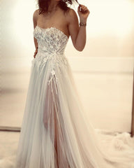 Sexy Boho Wedding Dress Lace Embroidery Tulle Split