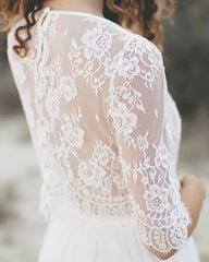 Two Piece Boho Wedding Dress Lace Half Sleeves