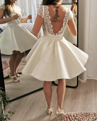 Short Wedding Dress Vintage Lace Cap Sleeves