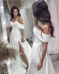 Sexy Wedding Dress Satin Split Off Shoulder