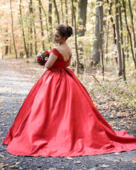 Satin V Neck Bal Gown Appliques Dresses Off Shoulder