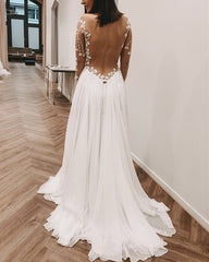 Long Sleeves Wedding Beach Dresses Chiffon Appliques