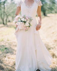 Bohemian Wedding Dress Lace Cap Sleeves