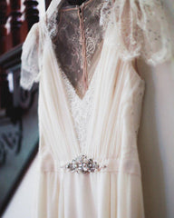 Bohemian Wedding Dress Lace Cap Sleeves