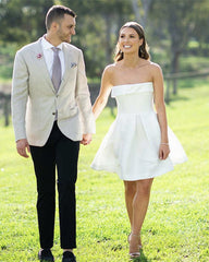 Short Beach Wedding Dress Satin Strapless