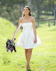Short Beach Wedding Dress Satin Strapless