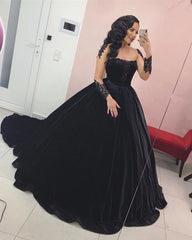 Velvet Ball Gown Dresses Long Sleeves Appliques