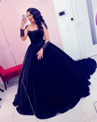 Velvet Ball Gown Dresses Long Sleeves Appliques