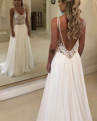Boho Beach Wedding Chiffon Dresses Lace V Neck