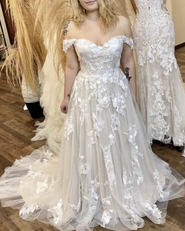 Tulle 3D Lace Embroidery Wedding Dress Boho Style
