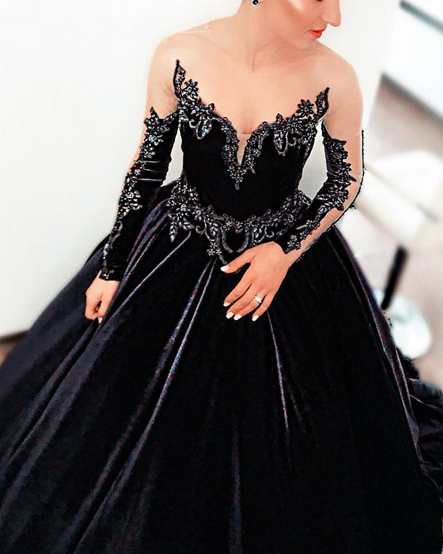 Velvet Ball Gown Long Sleeves Dresses For Winter Weddings