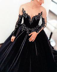 Velvet Ball Gown Long Sleeves Dresses For Winter Weddings
