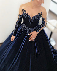 Velvet Ball Gown Long Sleeves Dresses For Winter Weddings