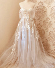 Tulle Boho Wedding Dress Off The Shoulder Lace Appliques