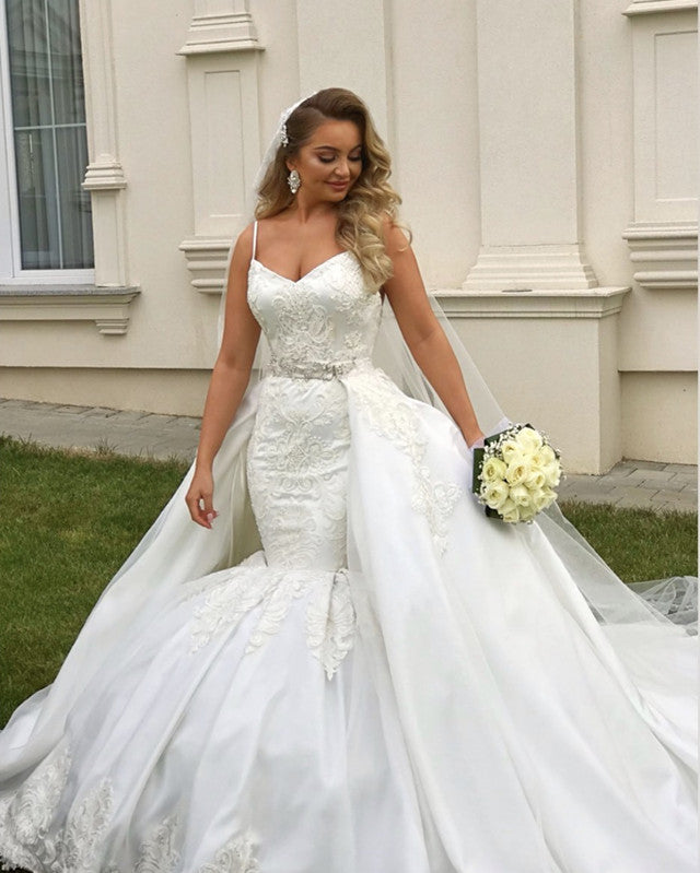 Removable Skirt Mermaid Wedding Dress Lace Embroidery