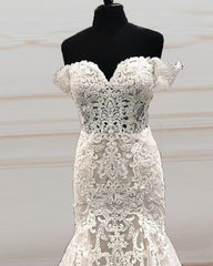 Mermaid Sweetheart Wedding Dress Off The Shoulder Lace Embroidery