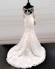 Chantily Lace Mermaid Wedding Dress Off Shoulder Long Sleeves