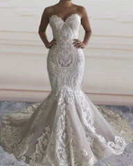 Mermaid Sweetheart Wedding Dress Lace Embroidery