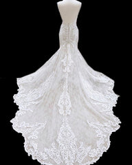 Mermaid V Neck Empire Wedding Dress Lace Open Back