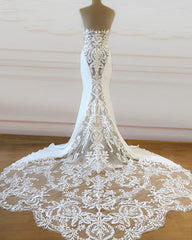 Satin Mermaid Wedding Dress Sweetheart Lace Train
