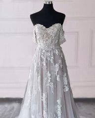Lace Embroidery Off The Shoulder Boho Tulle Wedding Dress