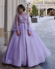 Lavender Tulle Ball Gown Dresses With Embroidery Beaded