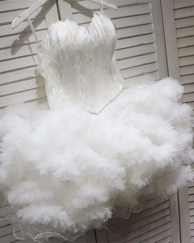 White Feather Corset Organza Layered Dress