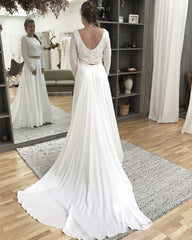Two Piece Wedding Gown Sequins Long Sleeves