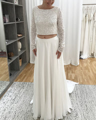 Two Piece Wedding Gown Sequins Long Sleeves