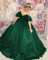 Ruffles Shoulder Ball Gown Dresses Lace Embroidery
