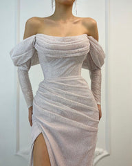Mermaid Sparkly Long Sleeve Wedding Dress Off Shoulder
