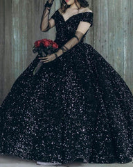 Black Sequin Ball Gown Wedding Dress - RongMoon