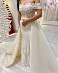 Off Shoulder Mermaid Lace Corset Wedding Dresses