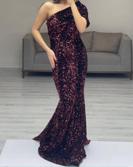 Mermaid Sequin One Shoulder Dress