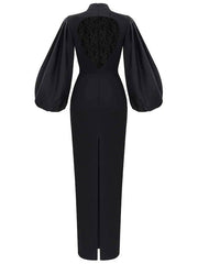 Sheath / Column Minimalist Elegant Wedding Guest Formal Evening Dress High Neck Long Sleeve Floor Length Spandex with Sleek - RongMoon