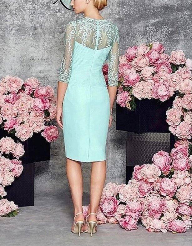 With Jacket Mother Of The Bride Dresses Sheath Knee Length Chiffon Appliques Plus Size Short Groom Mother Dresses For Wedding - RongMoon
